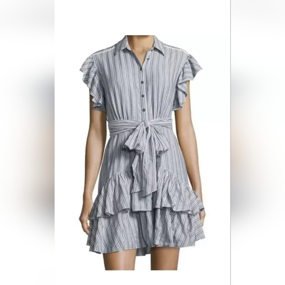 Rebecca Taylor Stripe Dress in Blue & White Size 8 Missing Belt - Picture 8 of 14